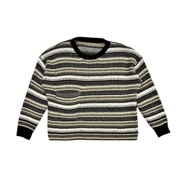 ★ Vintage Striped Knit Sweater with Earthy Tones & Chest Pocket ★ - Picture 1 of 7